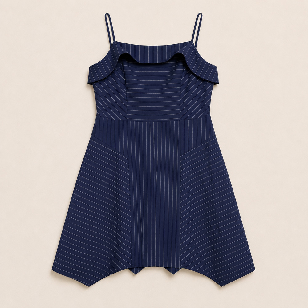 Banana Republic Navy Pinstripe Handkerchief Hem Dress Sz 16 Plus Tall